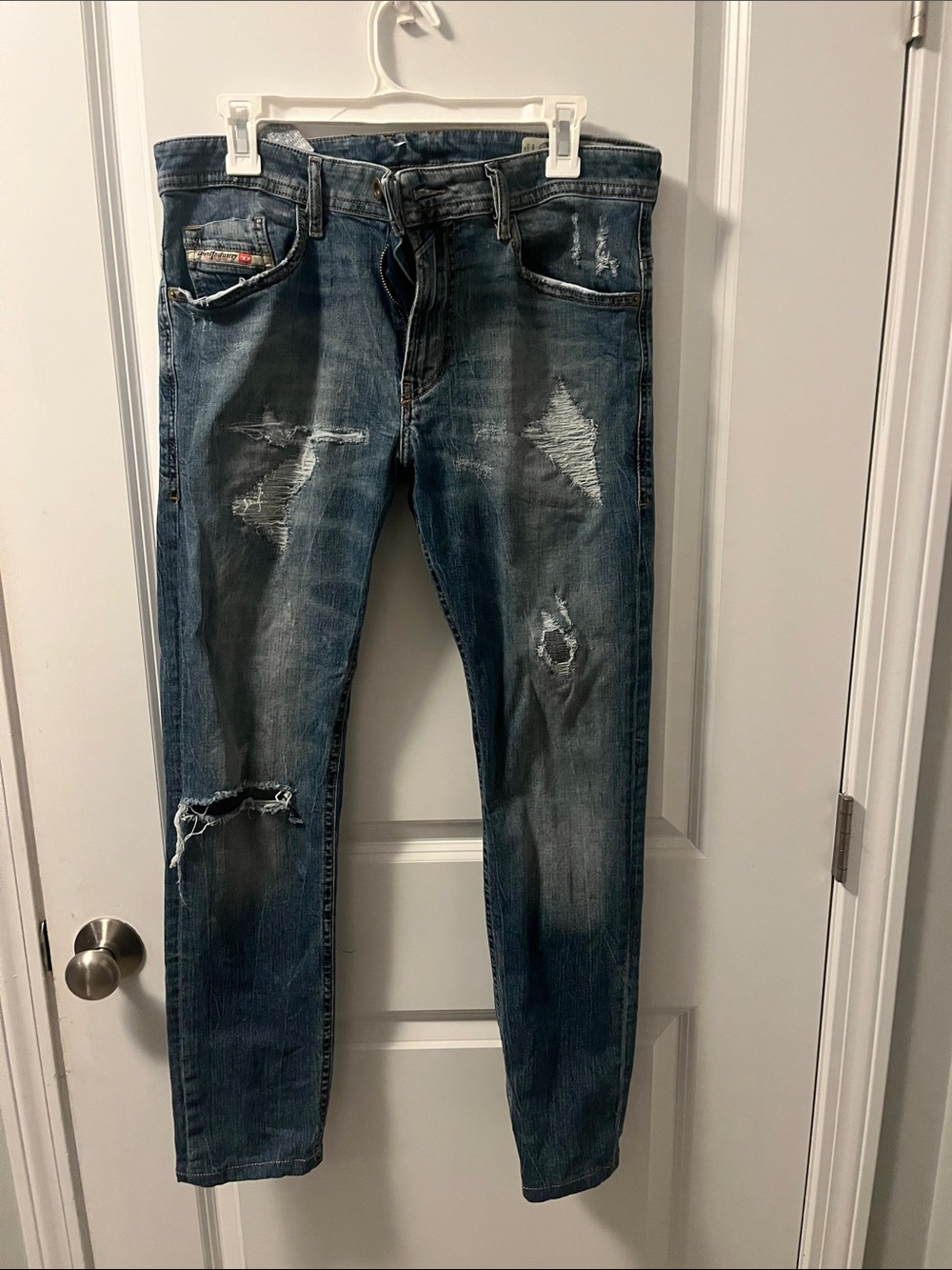 Diesel Women's Slim Straight Distressed Blue Jeans
